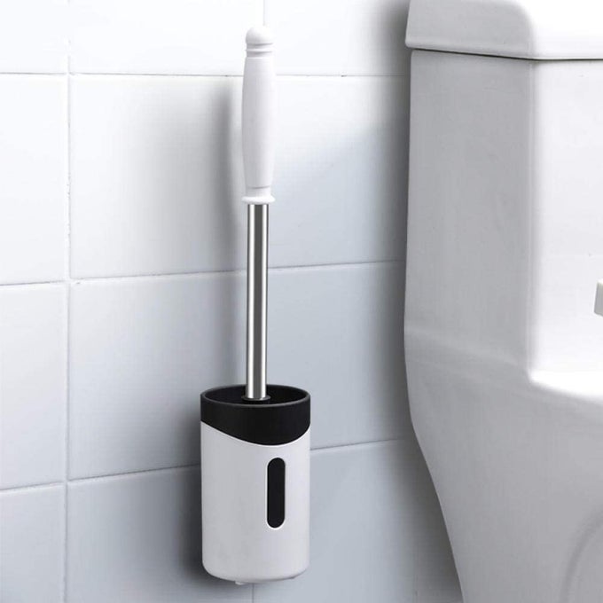 TOILET BRUSH AND HOLDER COMPACT SIZE TOILET BOWL BRUSH WITH STAINLESS STEEL HANDLE SMALL SIZE PLASTIC HOLDER EASY TO HIDESPACE SAVING FOR STORAGEDRIPPROOF EASY TO ASSEMBLE DEEP CLEANING