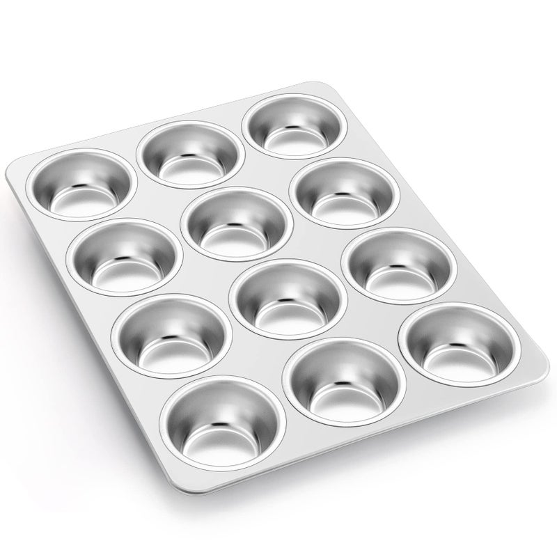 P&P CHEF Muffin Pan Cupcake Baking Pan Set, Stainless Steel Muffin Tin Tray for Mini Cake Tart Quiche, Oven & Dishwasher Safe, Non-toxic & Heavy-duty, (12 Cup, 1Pc) - Image 1