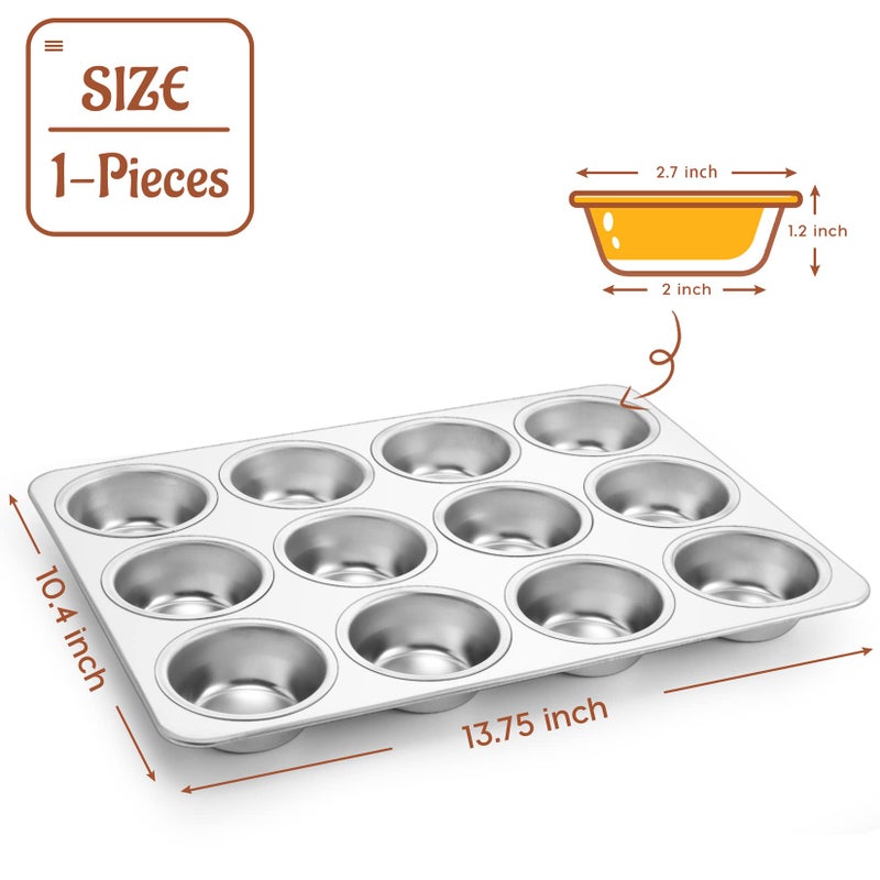 P&P CHEF Muffin Pan Cupcake Baking Pan Set, Stainless Steel Muffin Tin Tray for Mini Cake Tart Quiche, Oven & Dishwasher Safe, Non-toxic & Heavy-duty, (12 Cup, 1Pc) - Image 2