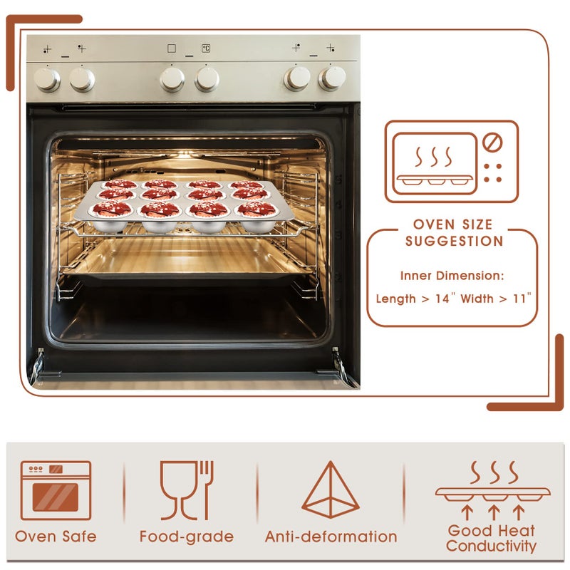 P&P CHEF Muffin Pan Cupcake Baking Pan Set, Stainless Steel Muffin Tin Tray for Mini Cake Tart Quiche, Oven & Dishwasher Safe, Non-toxic & Heavy-duty, (12 Cup, 1Pc) - Image 4