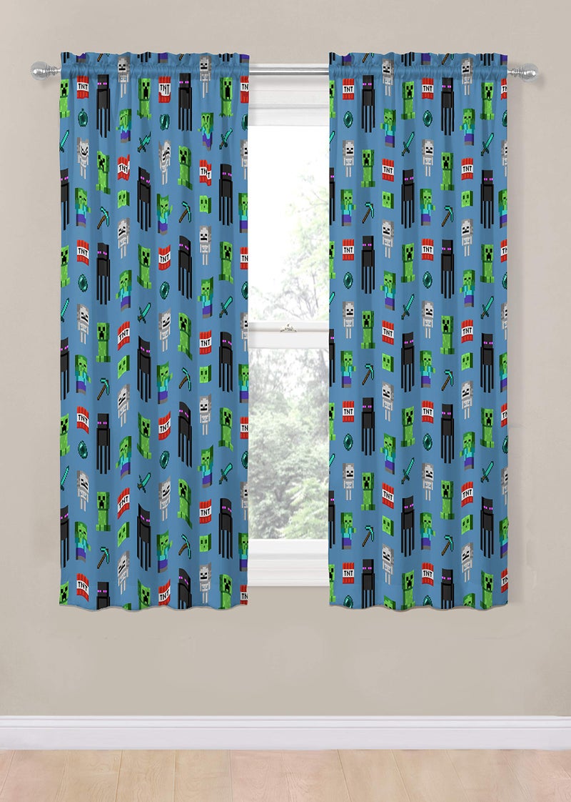 Jay Franco Kids Window Drapes - 4 Piece Curtain Set Includes 2 Tiebacks, Beautiful Bedding Room DÃ©cor and Easy Set Up, Blue - Minecraft, 63 Inch - Image 2