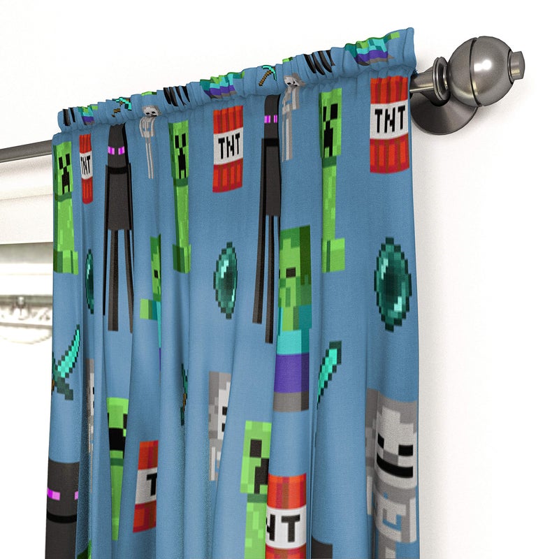 Jay Franco Kids Window Drapes - 4 Piece Curtain Set Includes 2 Tiebacks, Beautiful Bedding Room DÃ©cor and Easy Set Up, Blue - Minecraft, 63 Inch - Image 3