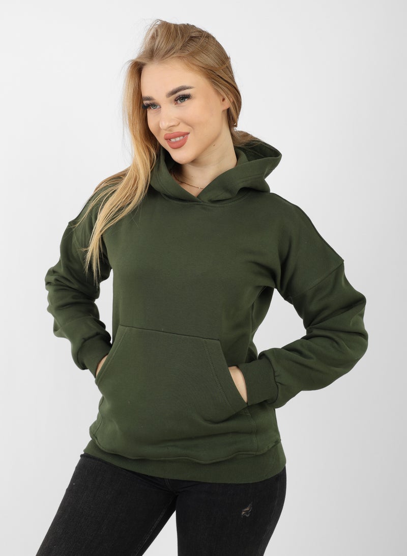 Soft Steps Green Basic Hoodie For Women Size L - Image 5