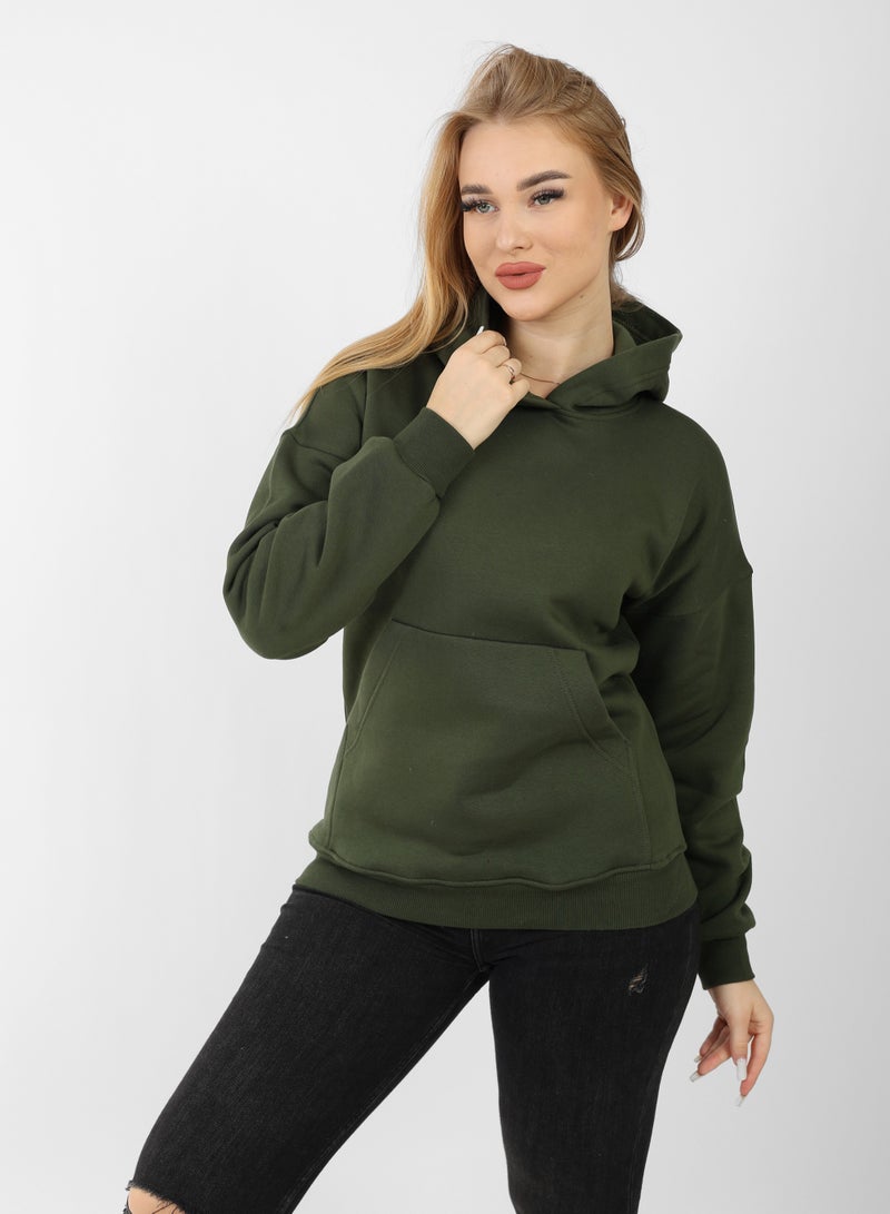 Soft Steps Green Basic Hoodie For Women Size L - Image 4