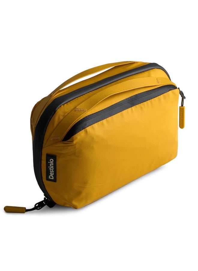 Destinio Travel Toiletry Bag for Man and Women-Waterproof, Premium Hanging Toiletries Shaving Kit, Cosmetics Organizer Pouch for Makeup, Grooming Multi Utility Compartments for Accessories (Yellow) - Image 1