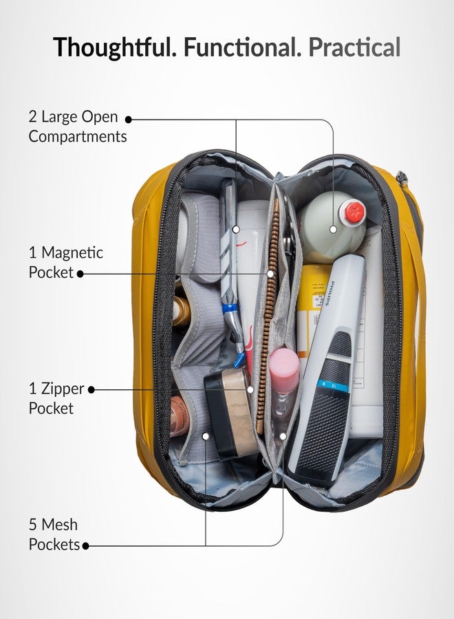 Destinio Travel Toiletry Bag for Man and Women-Waterproof, Premium Hanging Toiletries Shaving Kit, Cosmetics Organizer Pouch for Makeup, Grooming Multi Utility Compartments for Accessories (Yellow) - Image 5