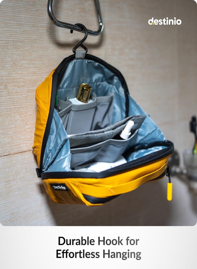 Destinio Travel Toiletry Bag for Man and Women-Waterproof, Premium Hanging Toiletries Shaving Kit, Cosmetics Organizer Pouch for Makeup, Grooming Multi Utility Compartments for Accessories (Yellow) - Image 4
