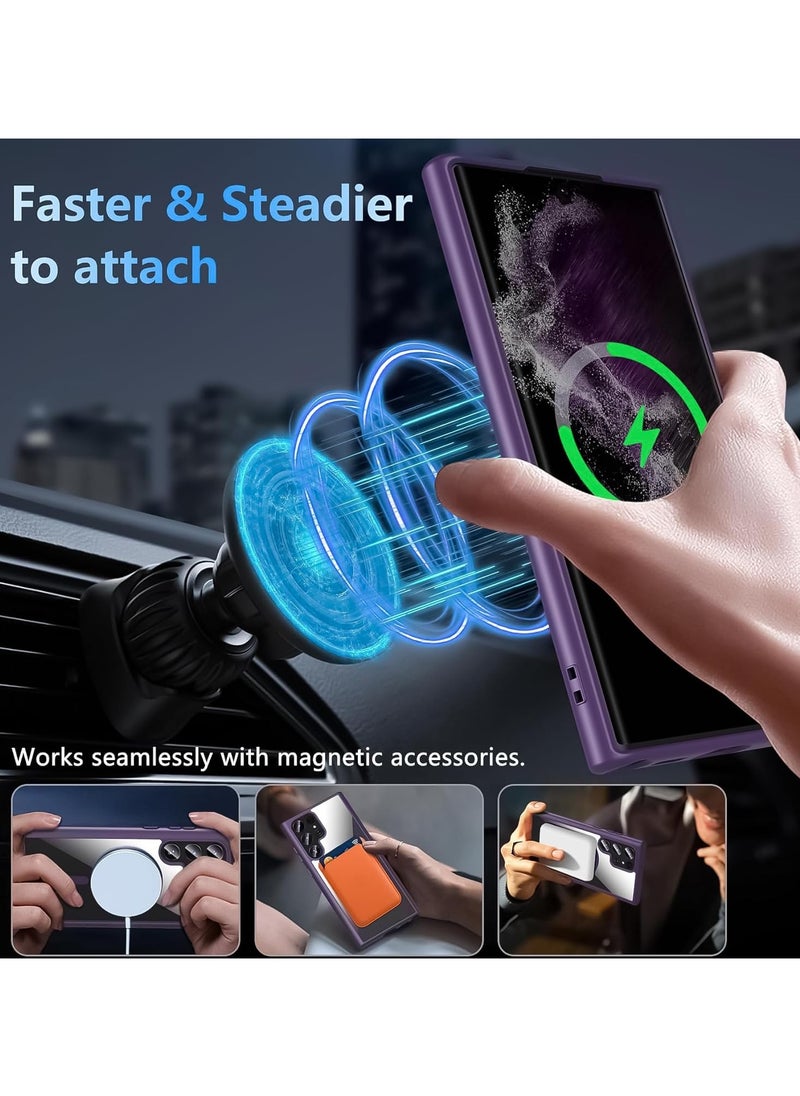 Generic Magnetic Case for Samsung Galaxy S24 Ultra Case [Compatible with MagSafe] [Shockproof Military Grade], Transparent Back Slim Bumper Cover Phone Case Samsung S24 Ultra (dark purple)  - Image 4