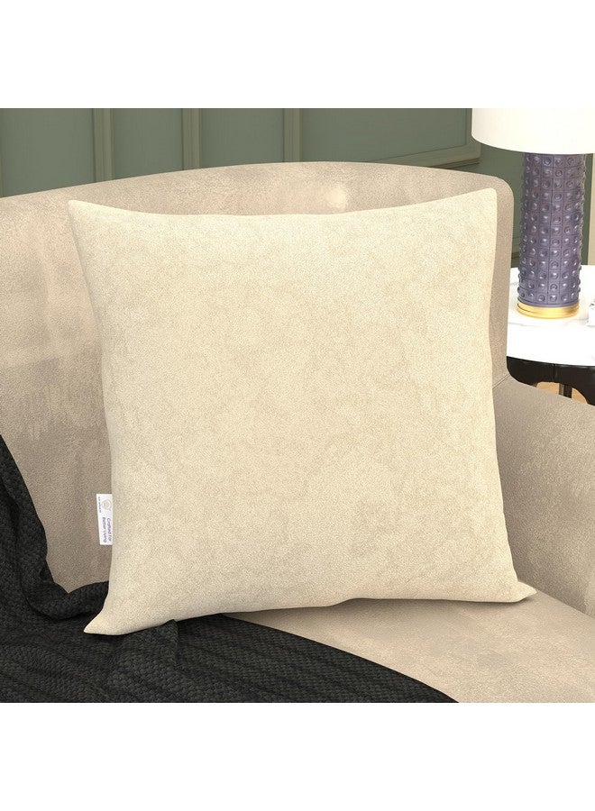 MY ARMOR Microfiber Square Pillow Cushion for Sofa & Bed | Soft, Fluffy for Comfort & Back Support | Breathable, Washable | Premium Velvet Outer Cover with Zip | Cream, Pack of 1 [24" x 24"] - Image 1