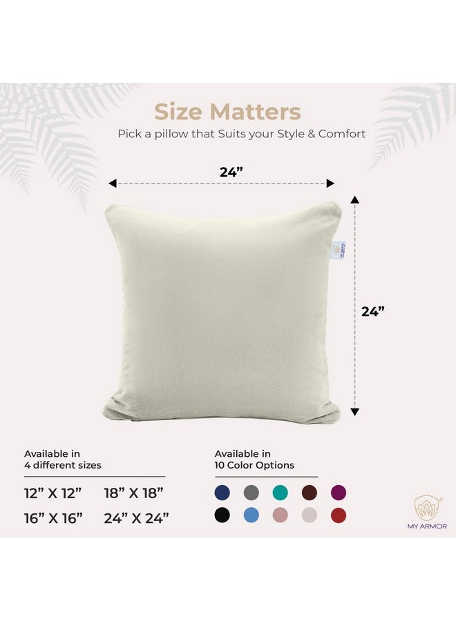 MY ARMOR Microfiber Square Pillow Cushion for Sofa & Bed | Soft, Fluffy for Comfort & Back Support | Breathable, Washable | Premium Velvet Outer Cover with Zip | Cream, Pack of 1 [24" x 24"] - Image 2