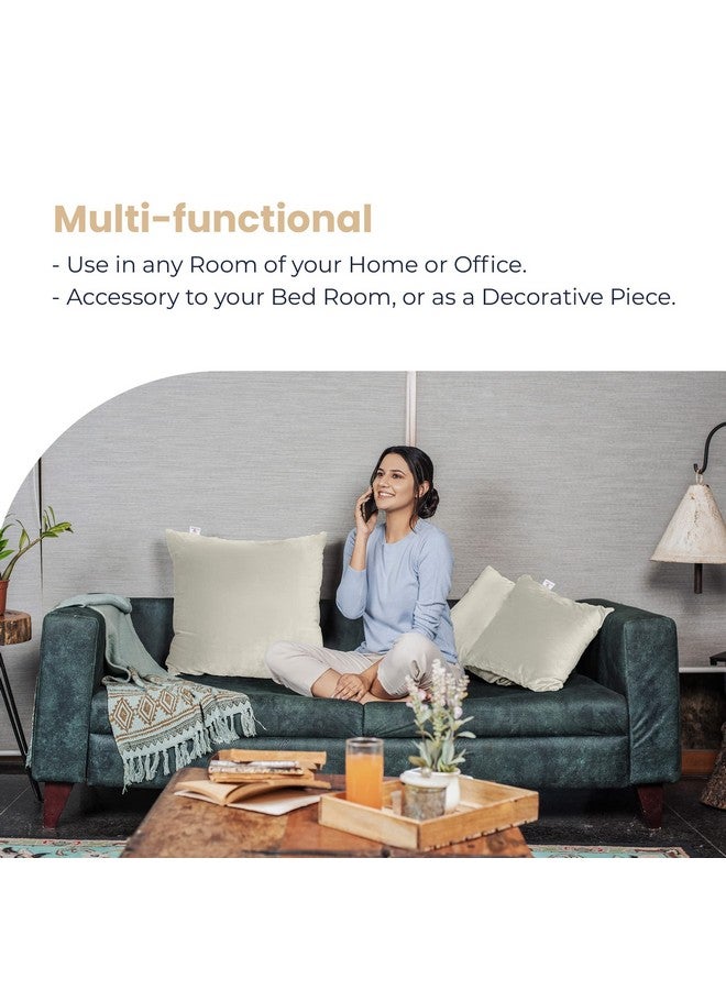 MY ARMOR Microfiber Square Pillow Cushion for Sofa & Bed | Soft, Fluffy for Comfort & Back Support | Breathable, Washable | Premium Velvet Outer Cover with Zip | Cream, Pack of 1 [24" x 24"] - Image 5