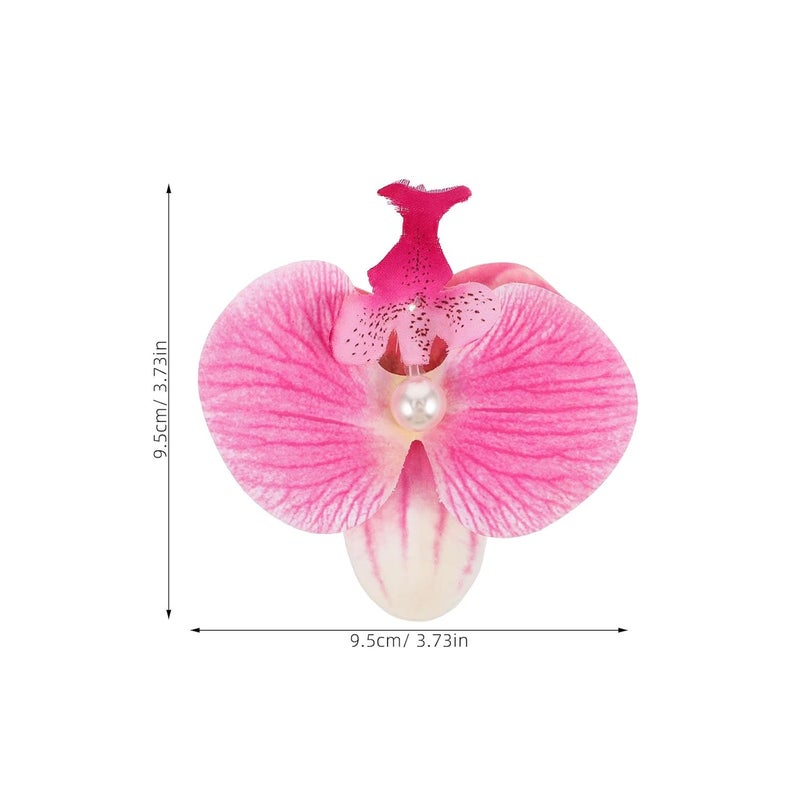 Lurrose Butterfly Orchid Hair Clip Peach Pink Hawaiian Flower Barrette Thin Floral Hair Accessory for Women Beach Party Vacation - Image 2