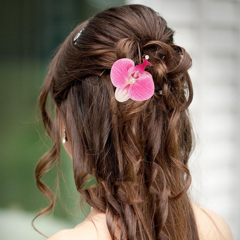 Lurrose Butterfly Orchid Hair Clip Peach Pink Hawaiian Flower Barrette Thin Floral Hair Accessory for Women Beach Party Vacation - Image 5