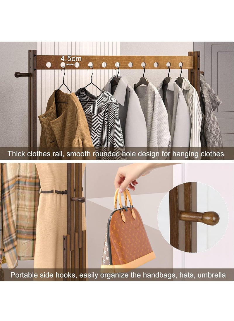 Generic - Wooden Clothes Hanger Rail Heavy Duty Clothes Rail stand Bamboo Clothing Rack Wheels Clothes Rail Stand with Wheels Coat Rack on Wheels with 2 Tier Shelves for Bedroom Living Room - Image 1