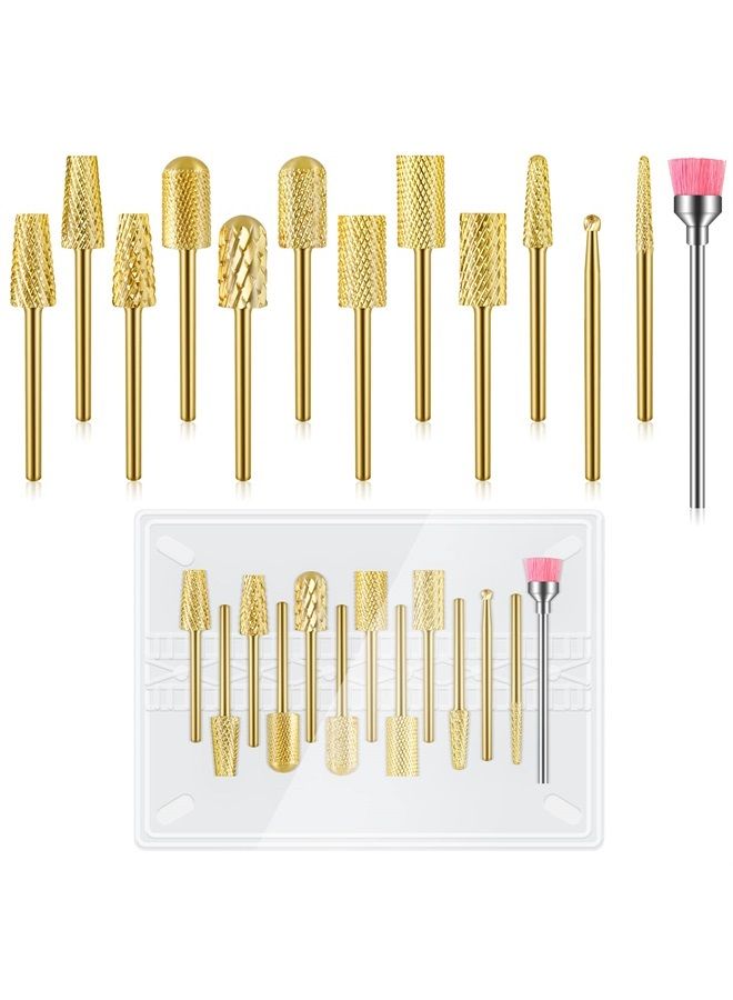 Depvko [2022 Upgraded] Depvko 13Pcs Nail Drill Bits Set, Tungsten Carbide Drill Bits for Nails, Cuticle Nail Drill Bits for Acrylic Nails Remover Bits for Manicure Pedicure, Home Salon (Gold) - Image 1