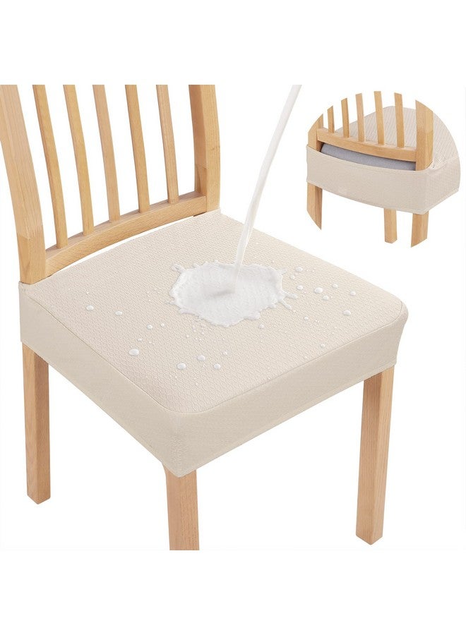 Smiry Waterproof Seat Covers for Dining Room Chairs Set of 4, Stretch Jacquard Removable Washable Chair Seat Slipcovers Protector, No Rear Covers, Beige - Image 1