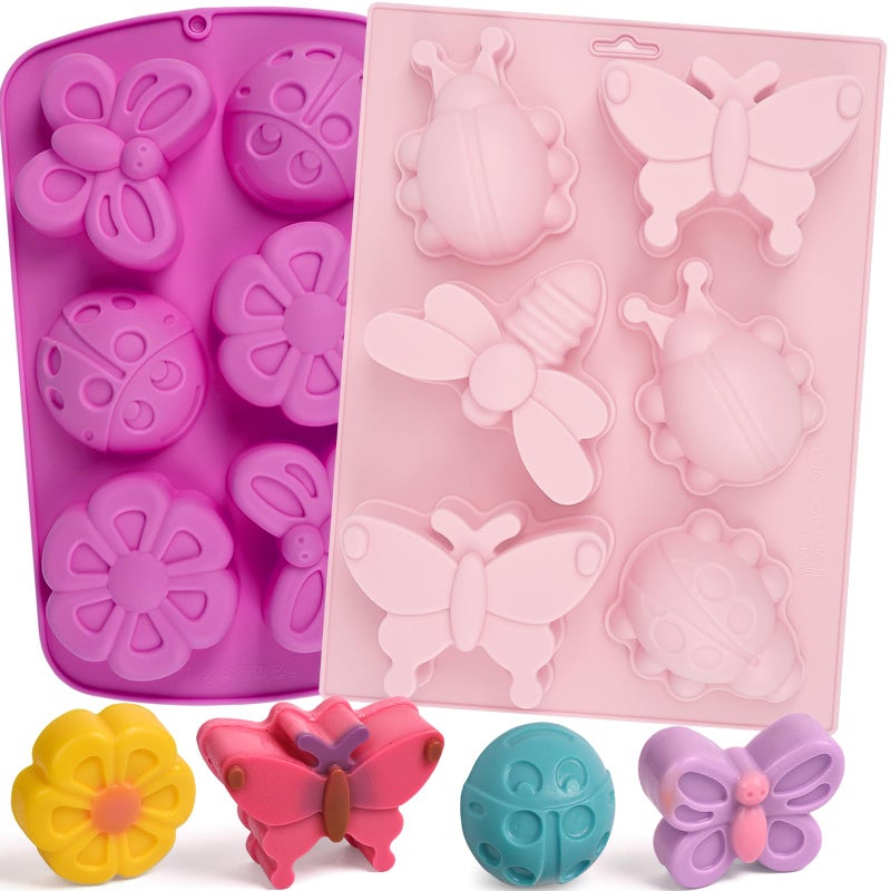 Sakolla Insect Silicone Molds Soap 2pcs 6-Cavity Dragonfly Butterfly Ladybug Shape Silicone Molds for Soap Making DIY Baking Mold for Lotion Bars, Chocolate, Candy, Muffin, Biscuit, Cookie Pans - Image 1