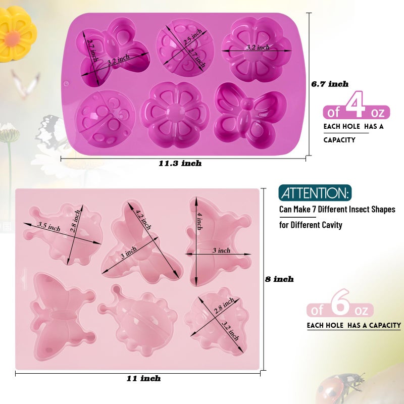 Sakolla Insect Silicone Molds Soap 2pcs 6-Cavity Dragonfly Butterfly Ladybug Shape Silicone Molds for Soap Making DIY Baking Mold for Lotion Bars, Chocolate, Candy, Muffin, Biscuit, Cookie Pans - Image 2