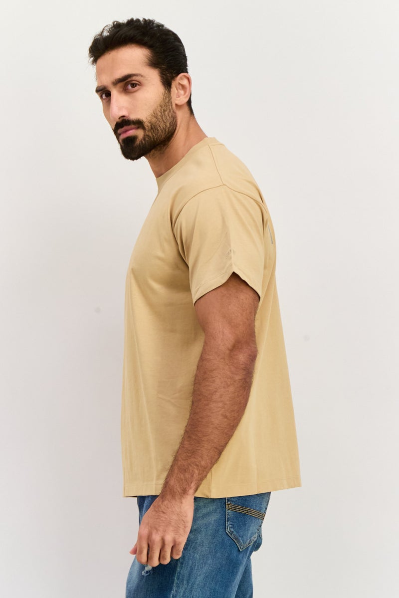 ESPRIT Men Crew Neck Short Sleeves Plain T-Shirt, Tan  - Image 2