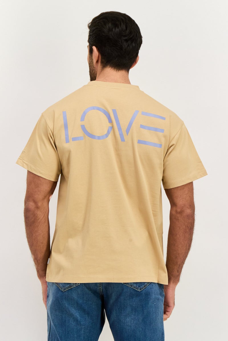 ESPRIT Men Crew Neck Short Sleeves Plain T-Shirt, Tan  - Image 3