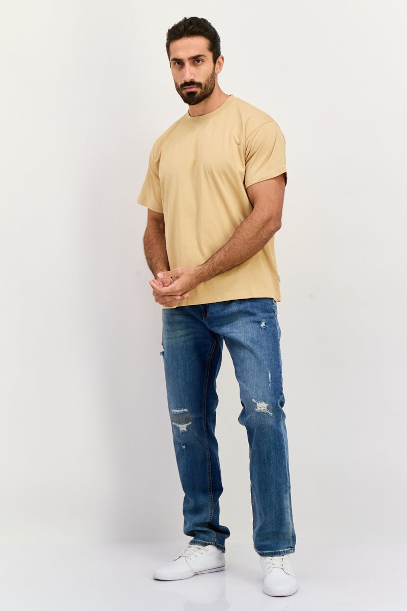 ESPRIT Men Crew Neck Short Sleeves Plain T-Shirt, Tan  - Image 4
