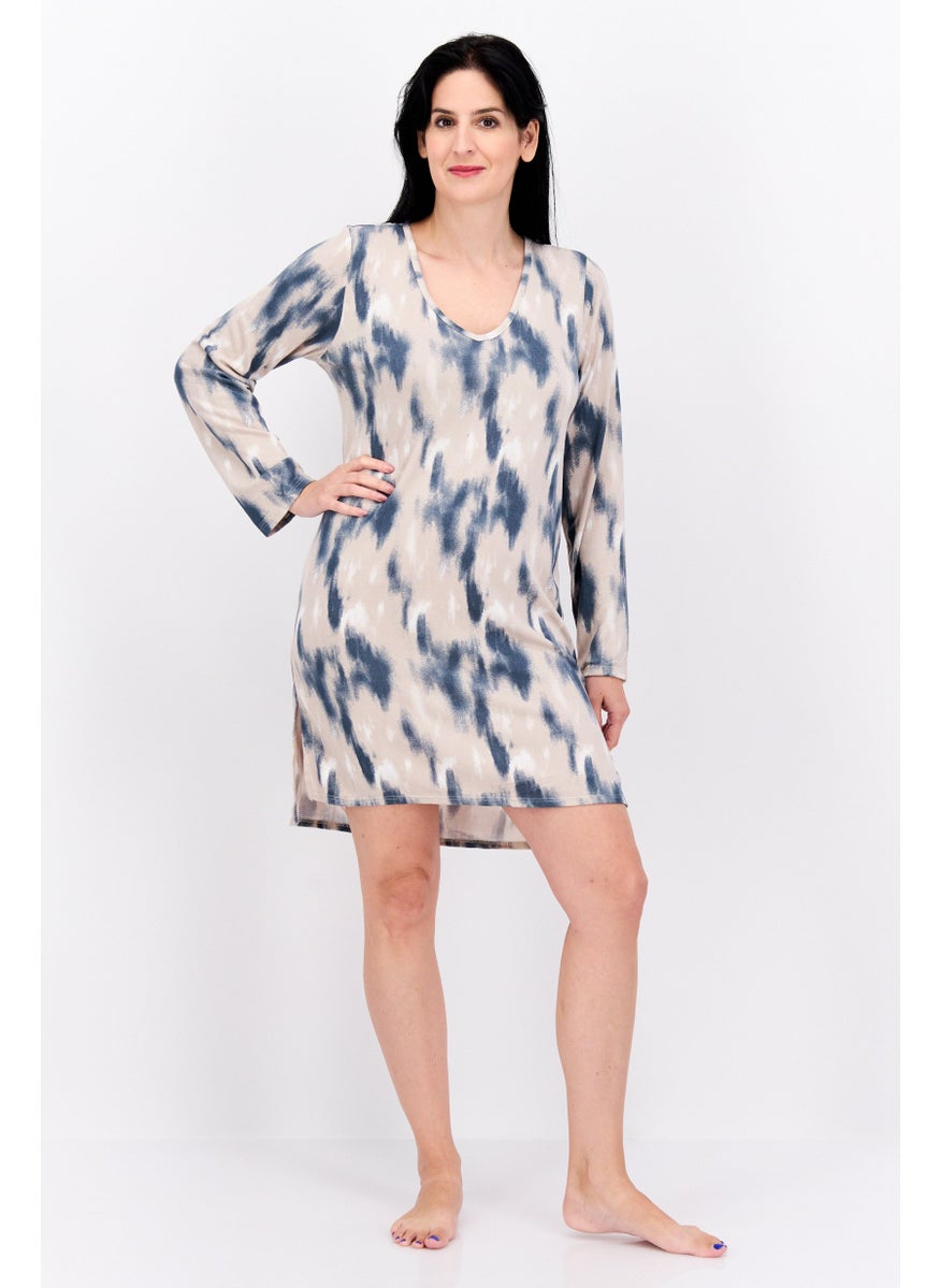 VINCE CAMUTO Women Tie Dye Full Sleeves Sleep Shirt Dress, Navy Blue  - Image 2