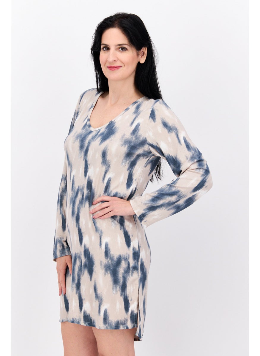 VINCE CAMUTO Women Tie Dye Full Sleeves Sleep Shirt Dress, Navy Blue  - Image 4