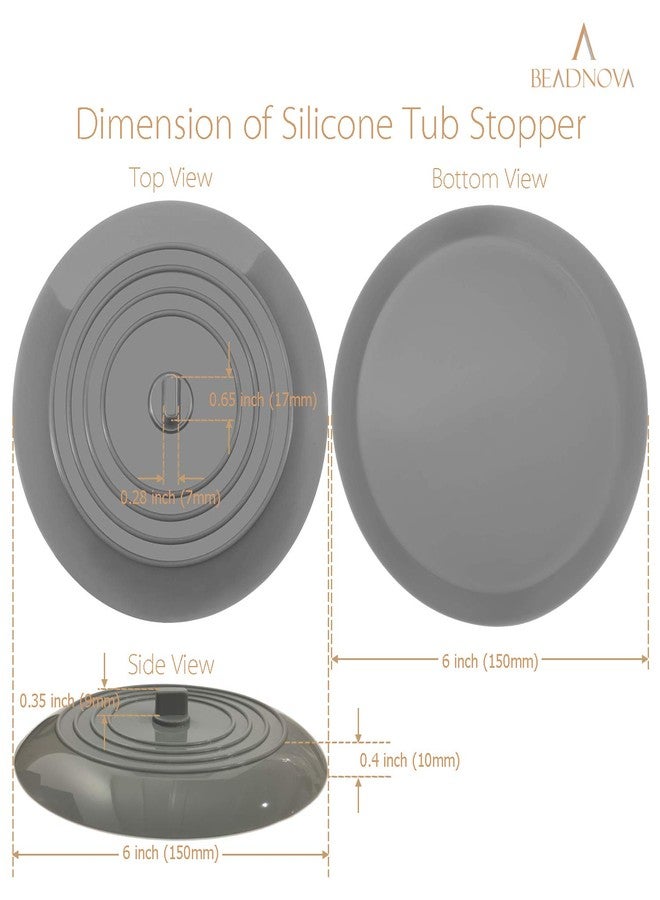 BEADNOVA Bathtub Water Stopper Tub Drain Plug Silicone Tub Universal Bathtub Stopper for Drain (6 Inches, 2 Pack, Grey) - Image 3