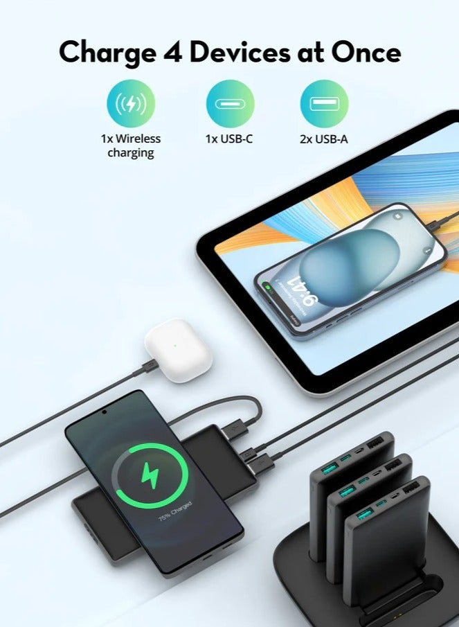 ريبنيو باور بانك 4 في واحد كل واحد يحوي طاقة 10000mAhمع قاعدة للشحن لون اسود - Image 4