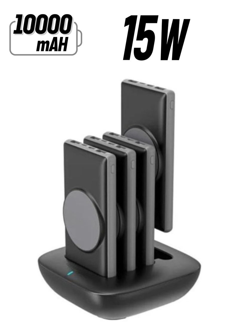 ريبنيو باور بانك 4 في واحد كل واحد يحوي طاقة 10000mAhمع قاعدة للشحن لون اسود - Image 1