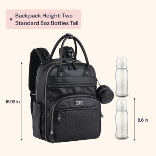 BabbleRoo Leather Diaper Bag Backpack Baby Essentials Travel Baby Bag Multi function with Changing Pad Stroller Straps Pacifier Case Unisex Black - Image 3