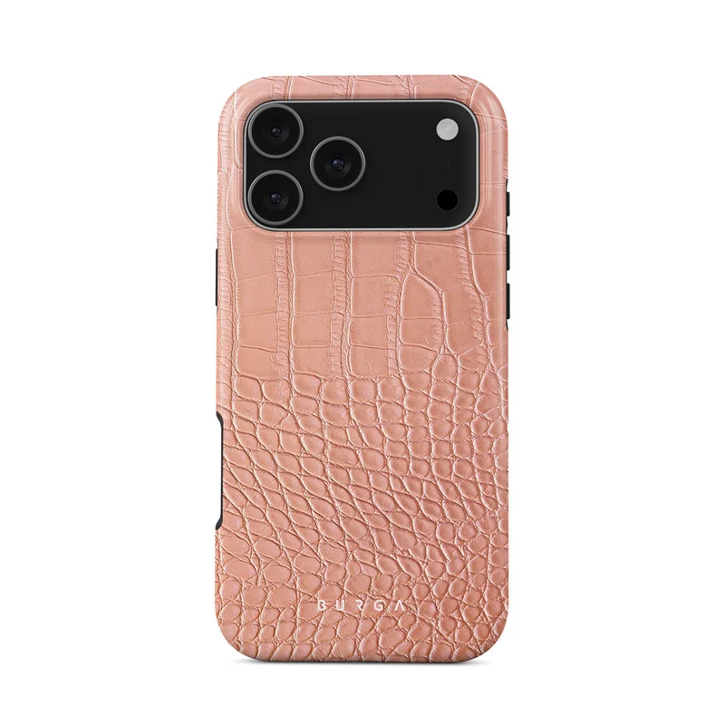بورجا جراب iPhone 17 Pro Max Pink Croco Premium متوافق مع غلاف صلب مزدوج الطبقات هجين + حماية من السيليكون - غطاء محمول مقاوم للخدش والصدمات