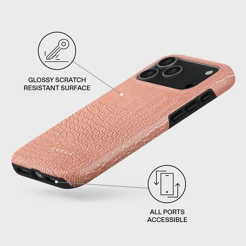 بورجا جراب iPhone 17 Pro Max Pink Croco Premium متوافق مع غلاف صلب مزدوج الطبقات هجين + حماية من السيليكون - غطاء محمول مقاوم للخدش والصدمات