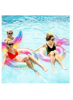 Y&D Mermaid Pool Floats Girls Inflatable Swimming Float Tubes Mermaid Tail Float Glitters Rainbow Beach Floats for Girls Boy , Water Beach Party Supplies  - Image 4