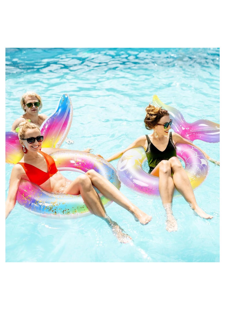 Y&D Mermaid Pool Floats Girls Inflatable Swimming Float Tubes Mermaid Tail Float Glitters Rainbow Beach Floats for Girls Boy , Water Beach Party Supplies - Image 4