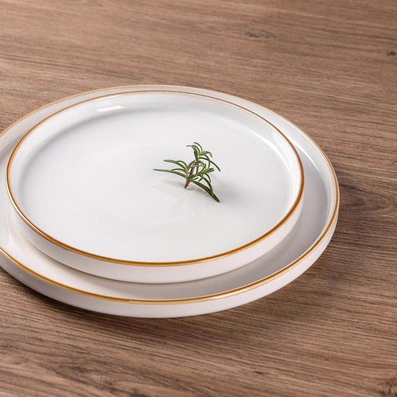 GBHOME Ceramic Dinnerware Sets for 4 12 Pieces Stoneware Plates and Bowls Sets Reactive Glaze Dishes Scratch Resistant DishwasherMicrowave SafePearl White - Image 2