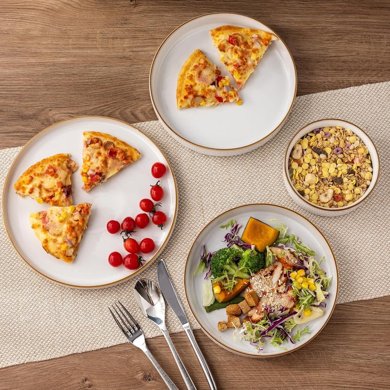 GBHOME Ceramic Dinnerware Sets for 4 12 Pieces Stoneware Plates and Bowls Sets Reactive Glaze Dishes Scratch Resistant DishwasherMicrowave SafePearl White - Image 4