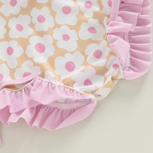FOMOYUU Baby Girl Rash Guard Swimsuit Floral One Piece Bathing Suit Infant Zipper Swimwear + Hat Sun Protection Beach Wear (Pink6, 9-12 Months) - Image 5