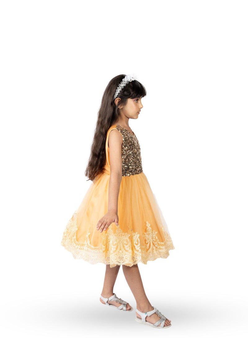 D'Daniela Mini Maya Kids Sequin Applique Dress Yellow - Image 3
