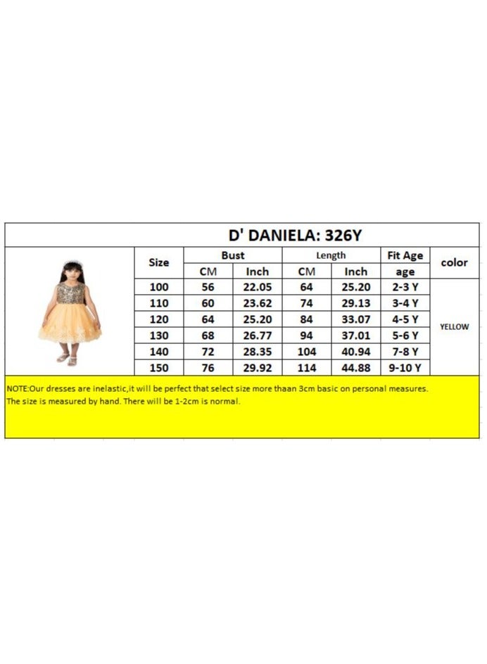 D'Daniela Mini Maya Kids Sequin Applique Dress Yellow - Image 4
