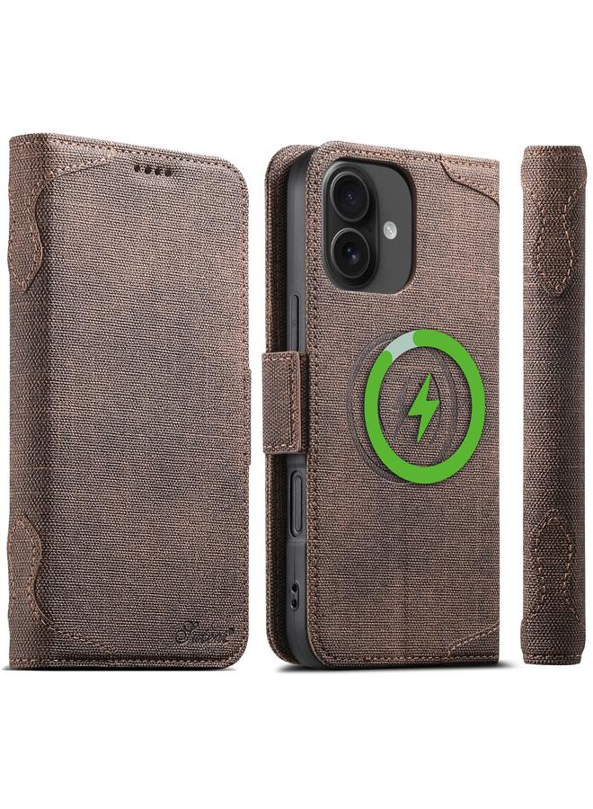 Suteni Case For iPhone 16 Plus J07 Multi-functional Horizontal MagSafe Denim Leather Phone Case - Image 1