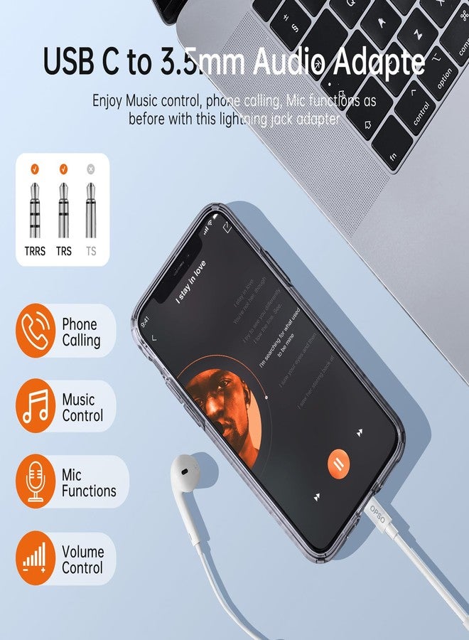 OPSO USB Type C to 3.5mm Female Headphone Jack Adapter, (1-Pack) USB C to Aux Audio Dongle Cable Cord for iPhone 15/16/16 Plus/16 Pro/16 Pro Max, Samsung Galaxy S24/S23/S22, iPad Pro, MacBook - Image 2