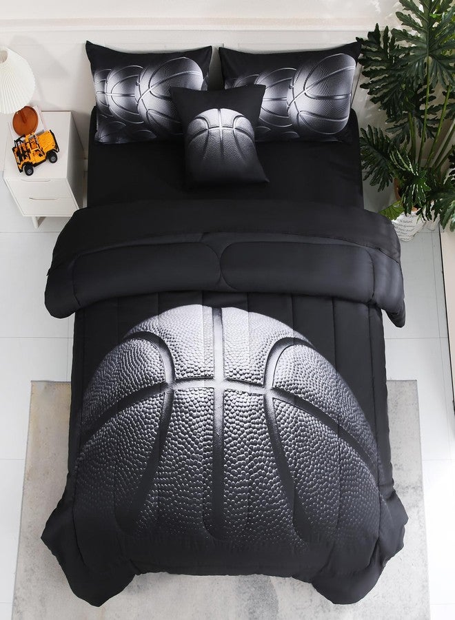Tasselily 6 Pcs Basketball Full Bedding Sets for Boys,Basketball Sports Black Full Size Comforter Set with Sheets for Kids Teens - Image 1