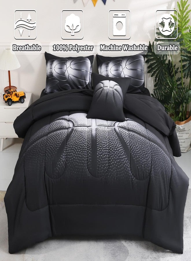Tasselily 6 Pcs Basketball Full Bedding Sets for Boys,Basketball Sports Black Full Size Comforter Set with Sheets for Kids Teens - Image 2