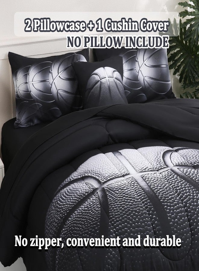 Tasselily 6 Pcs Basketball Full Bedding Sets for Boys,Basketball Sports Black Full Size Comforter Set with Sheets for Kids Teens - Image 5