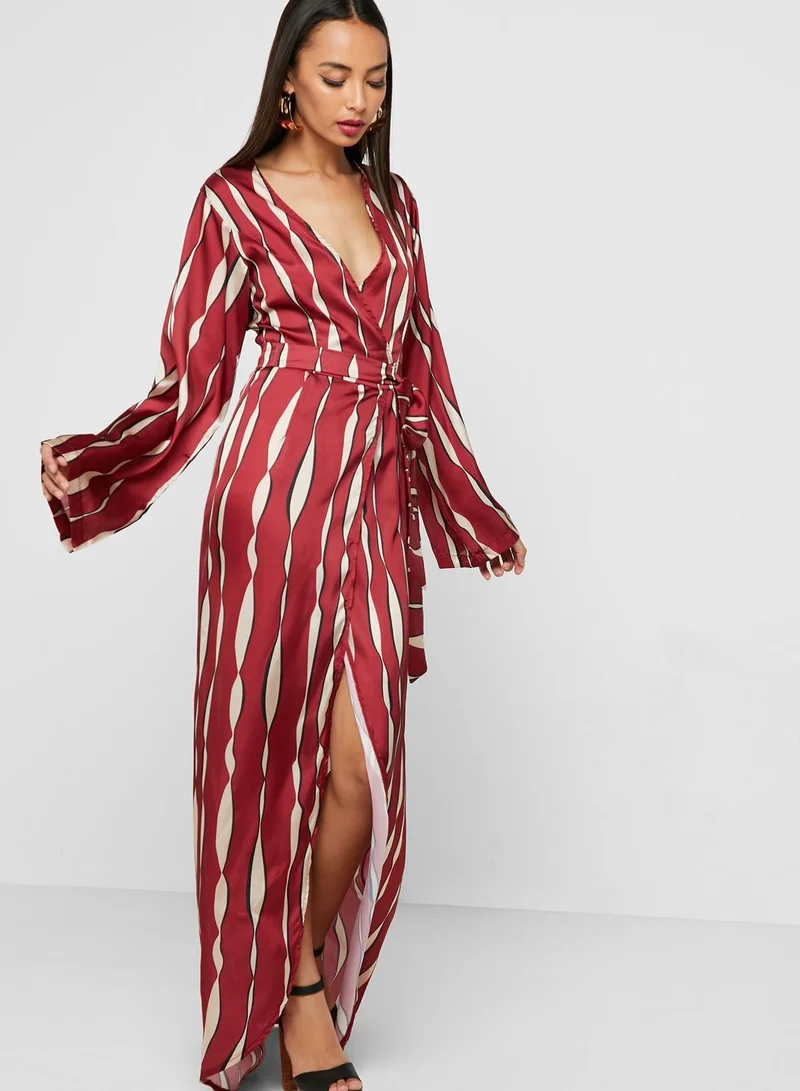 Ginger Abstract Print Wrap Front Maxi Dress