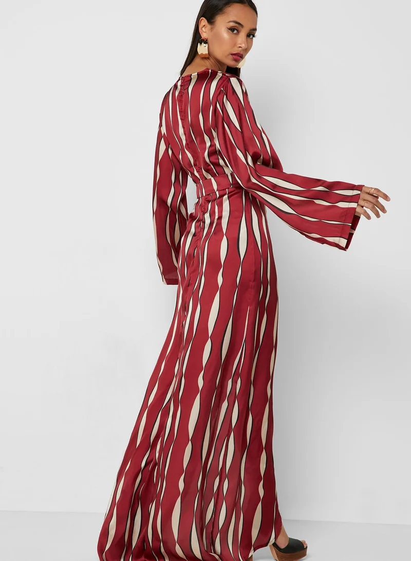Ginger Abstract Print Wrap Front Maxi Dress