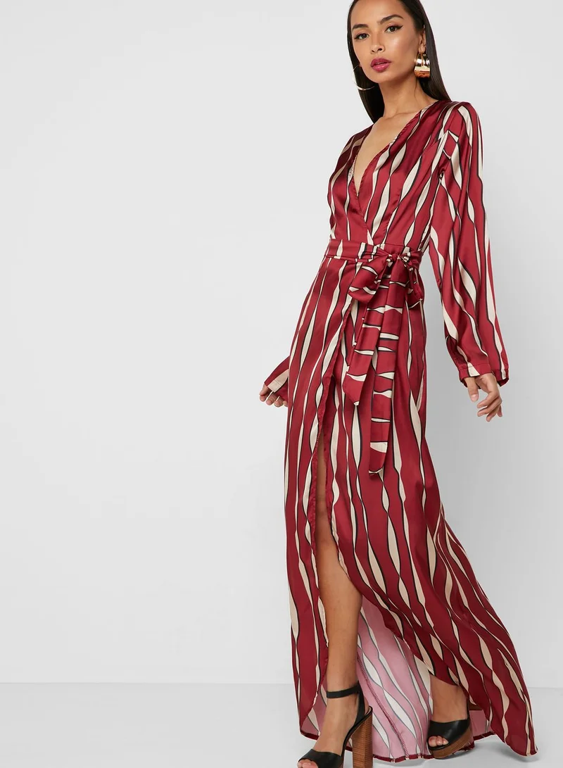 Ginger Abstract Print Wrap Front Maxi Dress