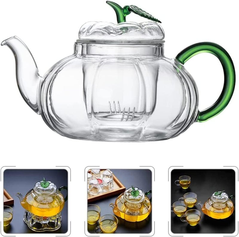 Glass Teapot with Infuser Stovetop Tea Kettle for Loose Leaf Tea Kung Fu Glass Teapot Tea Maker Stovetop Safe Glass Teapot with Lids Handle for Home Office, 600ml - Image 1
