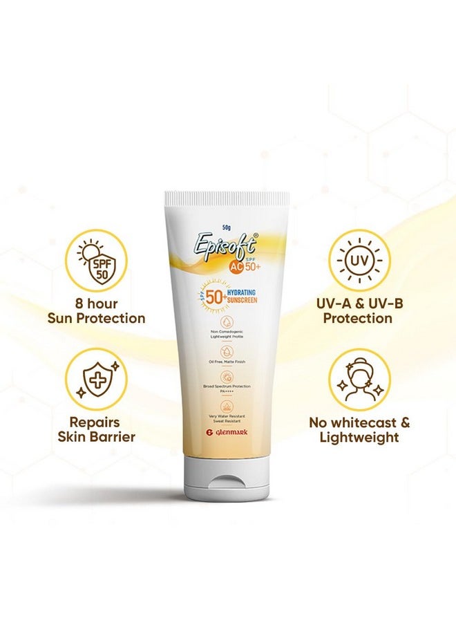 إيبيسوفت - واقي شمس Ac Spf 50+ | أقصى قدر من الترطيب | حماية من الأشعة فوق البنفسجية A/B ومقاومة الماء والعرق | خفيف الوزن | مع فوائد مضادة للشيخوخة | لجميع أنواع البشرة | بدون طبقة بيضاء | 50 جرام - Image 1
